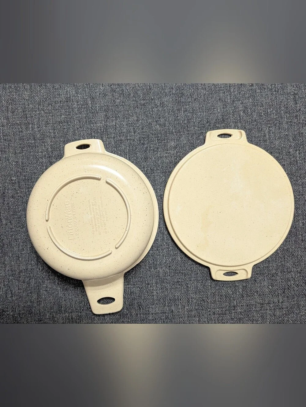 Vtg Round Littonware Microwave Cookware Bowl with Lid 39278 & 39277 Tan 2 Cup